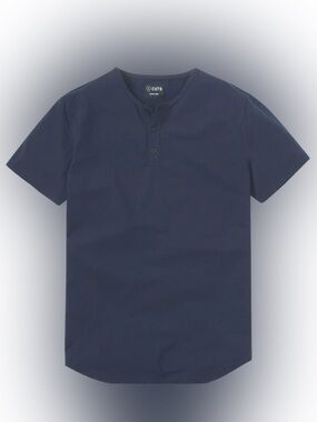 CUTS Men's AO Henley Curve-Hem Short-Sleeve Crew Neck Shirt XL Pacific Blue